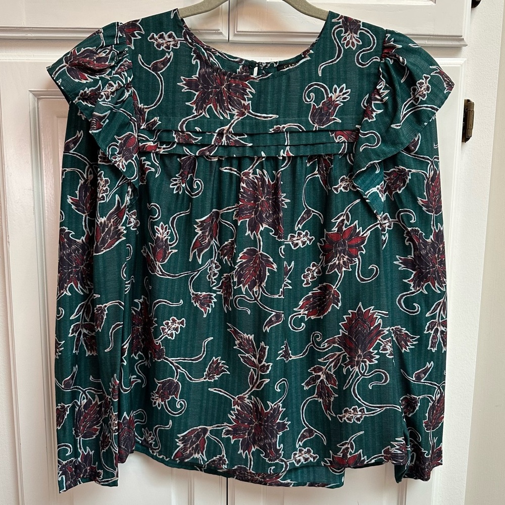 NWT Caballero Jessie Top Green Floral Print Silk Blend Size Small
